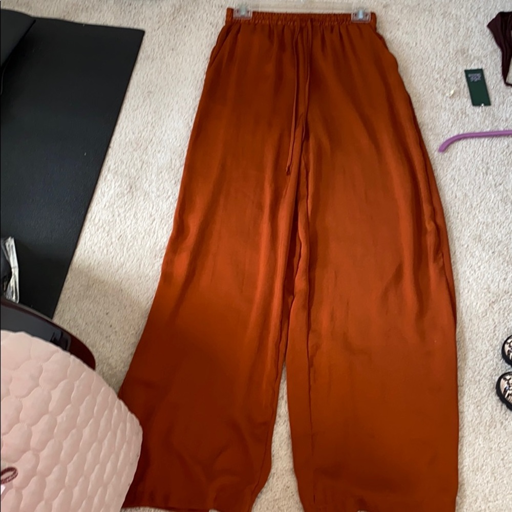 Flowy Copper Satin Wide Length Pants